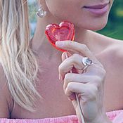 Безразмерное кольцо с розовым кварцем и аметистом