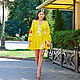 Лимонное платье короткое, льняное платье цветочный узор, Платья, Севастополь,  Фото №1
