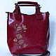 Dark red shoulder bag with hand painted flowers with cosmetic bag, Classic Bag, Troitsk,  Фото №1