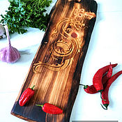 Посуда handmade. Livemaster - original item Cedar cutting board with Dragon engraving RD115. Handmade.
