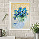 Picture of forget-me-nots in a vase still life with bouquets of flowers. Pictures. Yulia Berseneva ColoredCatsArt. Online shopping on My Livemaster.  Фото №2