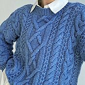 Одежда handmade. Livemaster - original item Jerseys: Women`s hand-knitted sweater with braids in jeans color in stock. Handmade.