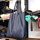 Синяя мягкая Сумка Тоут Шоппер Пакет средняя кожаная. Сумка-тоут. Bags by Katerina Klestova (kklestova). Ярмарка Мастеров.  Фото №4