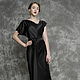 Платье вечернее атласное чёрное с ассиметричными рукавами. Платья. Voielle. Интернет-магазин Ярмарка Мастеров.  Фото №2