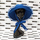 Синяя летняя шляпа с бахромой ШОКОЛАД. Льняная шляпка с завязками, Шляпы, Москва,  Фото №1