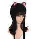 Order Hat with Cat ears knitted women's black warm. Space Cat Knitting. Livemaster. . Caps Фото №3