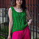 Knitted T-shirt for women in the trending grass color made of pure cotton overlay, Tanks, Yoshkar-Ola,  Фото №1