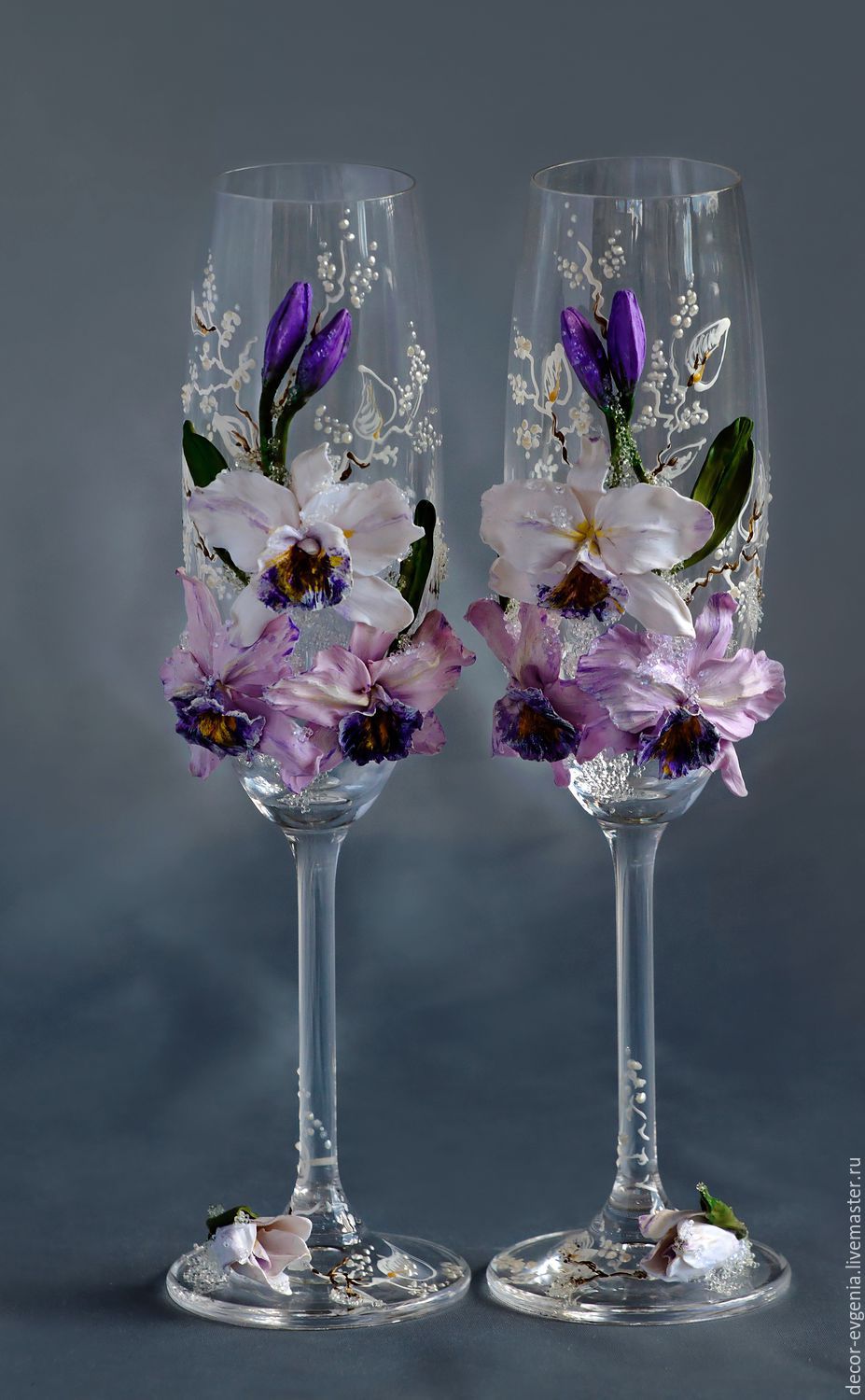Wedding champagne glasses,Wedding toasting flutes,Wedding Orchid,Weddi ...