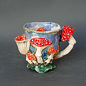 Посуда handmade. Livemaster - original item A mug with a pocket.Fly agarics.. Handmade.