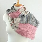 Льняной шарф-палантин в стиле бохо "Золотая осень"№019