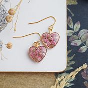 Украшения handmade. Livemaster - original item Resin heart Earrings with real pink flowers. Handmade.