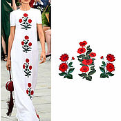 Red rose applique for clothing decor, set
