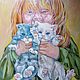 Children's oil Painting Girl with kittens-childhood, children, cats, cats, Pictures, Murmansk,  Фото №1