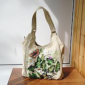 Сумки и аксессуары handmade. Livemaster - original item Leather bag with painting and applique for Lyudmila.. Handmade.