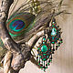 Green earrings-malachite, gold beads, faceted black crystals, Earrings, Bryansk,  Фото №1
