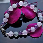 Украшения handmade. Livemaster - original item Delicate bracelet made of fluorite, quartz roses and amethyst 