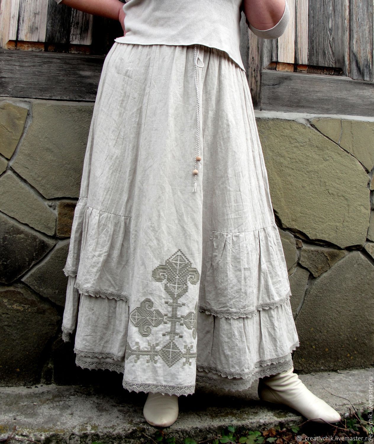 Льняное платье бохо стиль