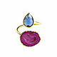 Кольцо с камнями, синее кольцо с кварцем, кольцо подарок. Кольца. Irina Moro (Ирина Моро украшения). Ярмарка Мастеров.  Фото №5