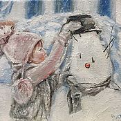 Картины и панно handmade. Livemaster - original item The picture of the long-Awaited snow canvas oil 24-18 cm. Handmade.