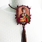 Украшения handmade. Livemaster - original item Brooch pendant embroidered with threads Lady with ermine. Handmade.