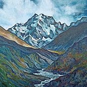 Картина горный пейзаж пастель Царь горы