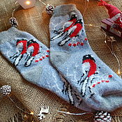 Аксессуары handmade. Livemaster - original item Socks positive pattern with bullfinches and Rowan. Handmade.