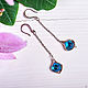 Long leaf Earrings with bright blue droplets, Earrings, Moscow,  Фото №1