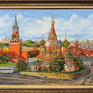 Картины и панно ручной работы. Ярмарка Мастеров - ручная работа Картина маслом «Лето. Москва. Спасская башня Кремля». Handmade.