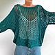 Джемпер сетка из хлопка изумрудного цвета. Кофты-сетки. AccessoriesWool мягко и комфортно. Ярмарка Мастеров.  Фото №6
