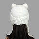 Order Hat with Cat ears knitted fluffy white female. Space Cat Knitting. Livemaster. . Caps Фото №3