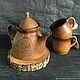 Набор: Глиняный чайник для плиты с орнаментом горы и 2 гладкие кружки, Чайники, Ставрополь,  Фото №1