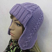 Аксессуары handmade. Livemaster - original item Knitted hat with earflaps, with braids, in lavender color, gift.. Handmade.