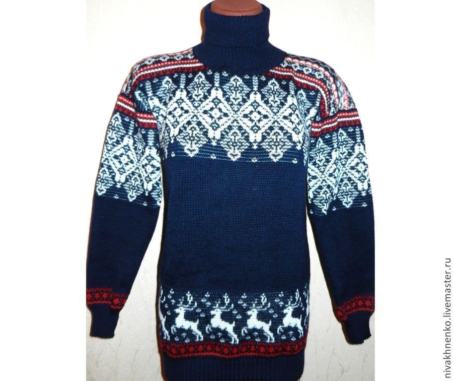 Sweater with reindeer and Norwegian ornament knitted, Sweaters, Moscow,  Фото №1