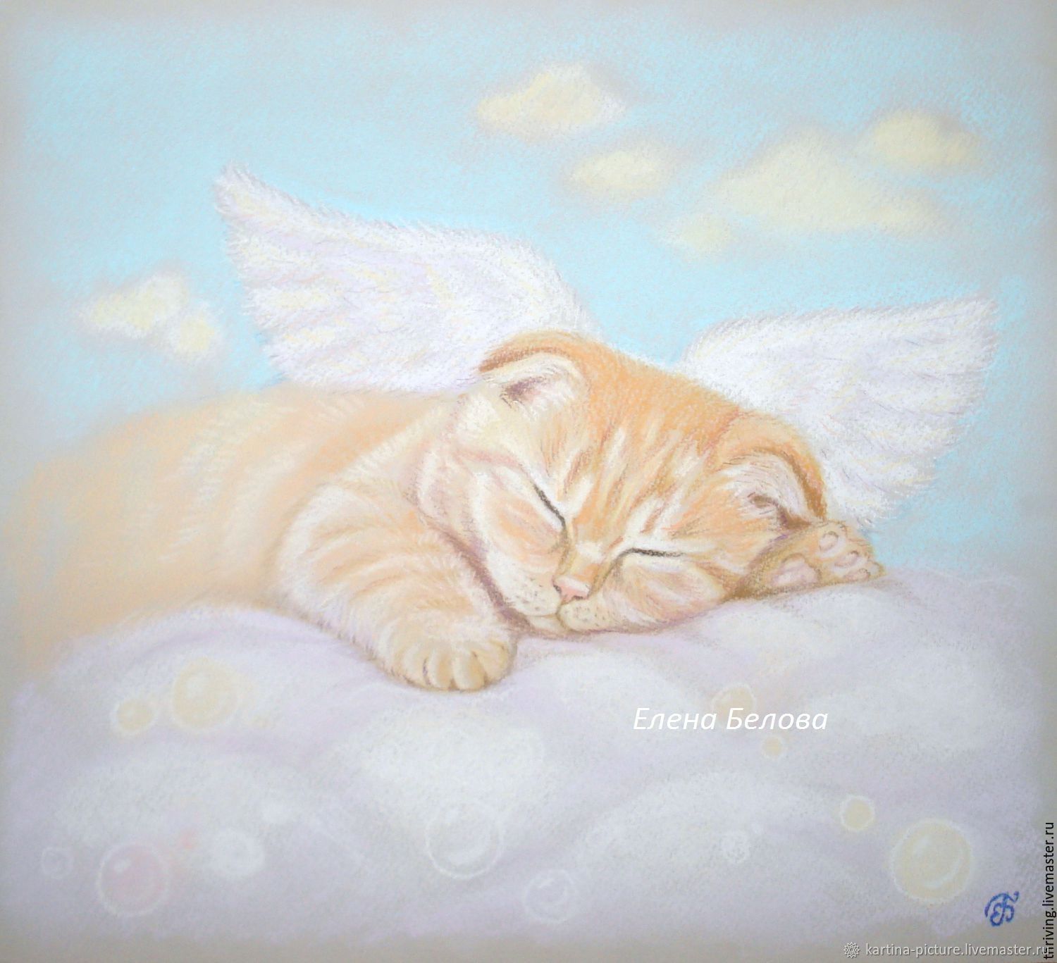 Cute angel figurine from Ukraine angel on a cloud with a cat