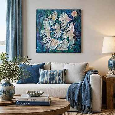 Картина с птицами на холсте 60х60см. LillasArt. Картины ручной работы - Ярмарка Мастеров Картины ручной работы. Ярмарка Мастеров - ручная работа Картина с птицами на холсте 60х60см. Handmade.