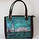 Кожаная сумка коричневая морской волны "Венеция", Classic Bag, Bologna,  Фото №1