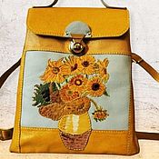 Сумки и аксессуары handmade. Livemaster - original item Leather yellow backpack Van Gogh Sunflowers. Handmade.