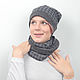 Set hat Snood or scarf gray-black crow's foot. Headwear Sets. Yana Levashova Fashion. My Livemaster. Фото №5