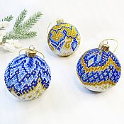 Сувениры и подарки handmade. Livemaster - original item Christmas decorations: Set of Christmas balls. Blue, white, gold.. Handmade.