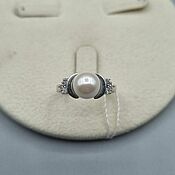Украшения handmade. Livemaster - original item Silver ring with 8 mm white pearls and cubic zirconia. Handmade.