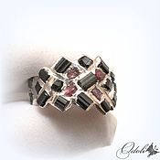 Украшения handmade. Livemaster - original item Ring: Silver Ring with Sherl and Corundum Red and Black. Handmade.