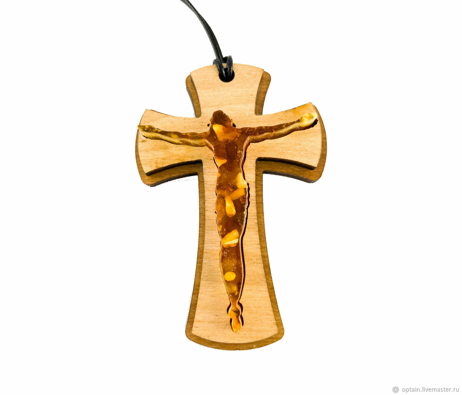 Крест из дерева с янтарём крупный арт.0132, Крестик, Калининград,  Фото №1