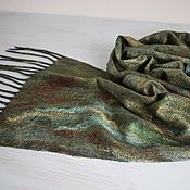 Felted scarf made of wool and silk.Long warm scarf Not boring black