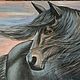 Painting Black Horse at sunset oil on canvas, Pictures, Moscow,  Фото №1