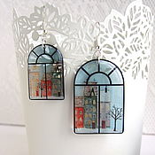 Украшения handmade. Livemaster - original item Transparent Earrings Windows Houses City Arch Blue Sky Resin. Handmade.