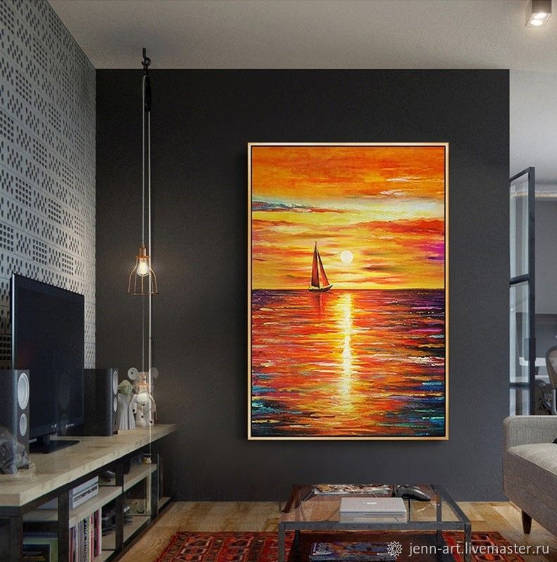 Картина для интерьера. Морской пейзаж маслом "Закат на море" в интернет ...