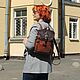  Women's leather backpack small brown-red cue R13m-602. Backpacks. Natalia Kalinovskaya. My Livemaster. Фото №4