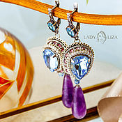 Украшения handmade. Livemaster - original item Earrings with aquamarine and Victoria amethyst. Crystal drop earrings. Handmade.