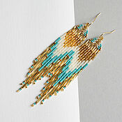 Украшения handmade. Livemaster - original item Earrings Fringe Turquoise Gold Crystal Ethnic Boho. Handmade.