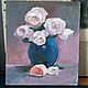 Букет роз в синей вазе на нейтральном фоне, Картины, Новосибирск,  Фото №1